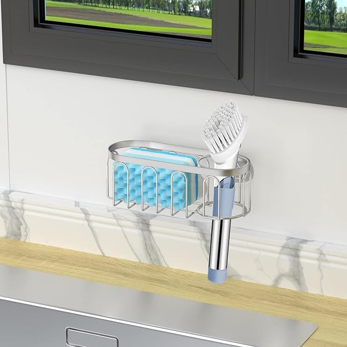 2-in-1 Sponge Holder for Kitchen Sink, Sink Caddy Kitchen Sink Organizer