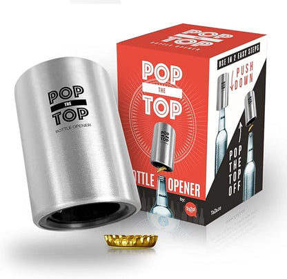 Pop-the-Top Beer Bottle Opener: Automatic Bottle Cap Opener, Push Down Pop Off
