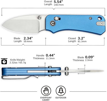 CIVIVI Small Pocket Knife for EDC, Baby Banter 2 Crossbar Lock folding Knife with 2.34" Nitro-V Blade Aluminum Handle, Titanium Thumb Stud Opener C23074-1