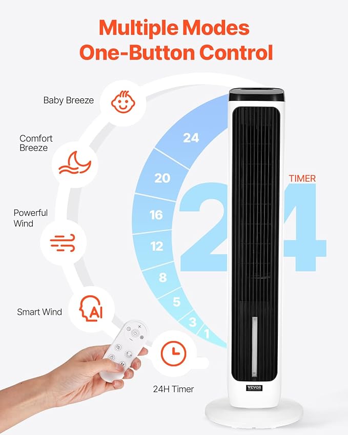 VEVOR Evaporative Air Cooler, Standing Fans that Blow Cold Air, 23.3ft/s 70°