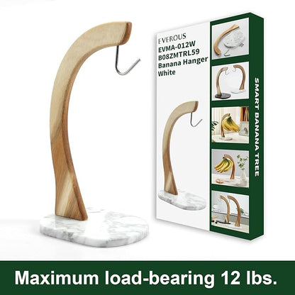 Everous Banana Hanger Stand with Acacia Wood & Marble Base