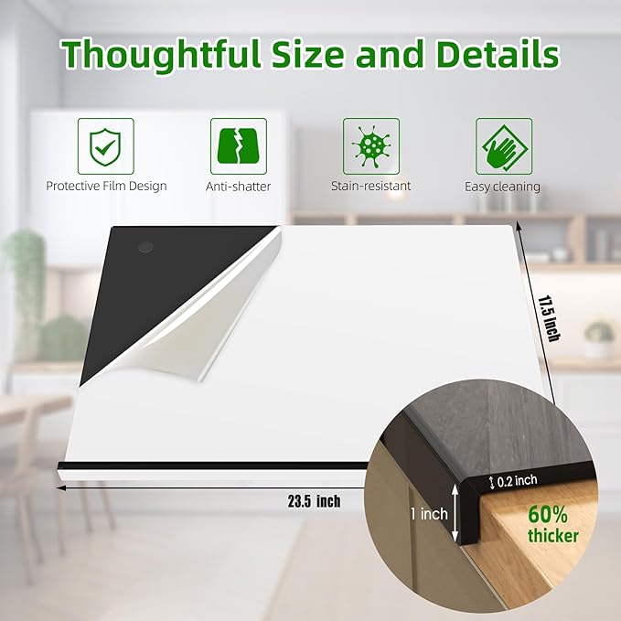 Acrylic Cutting Board with Counter Lip | 60% Thicker & Durable | BPA-Free &