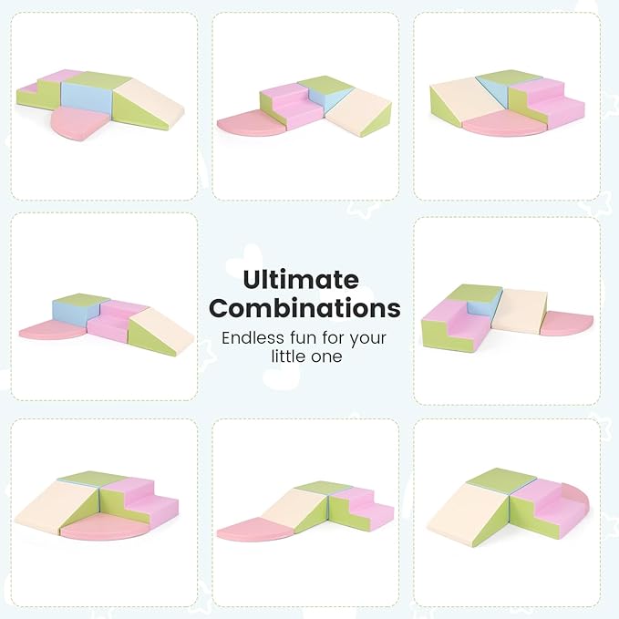 Costzon Climbing Toys for Toddlers, 4 Pieces Climb and Crawl Foam Kids Building Blocks for Children Development & Indoor Active Play, Soft Play Set for Newborn Infant Baby (Light Green & Blue & Pink)