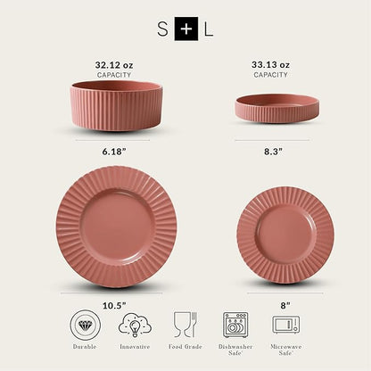 Christian Siriano Lusso 16-Piece Dinnerware Set Stoneware, Redwood