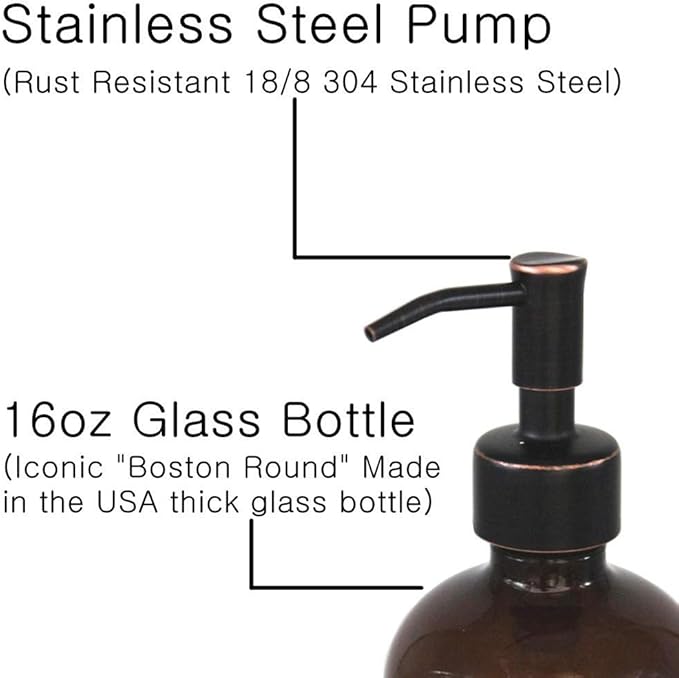 2 Pack Thick Amber Glass Pint Jar Soap Dispenser