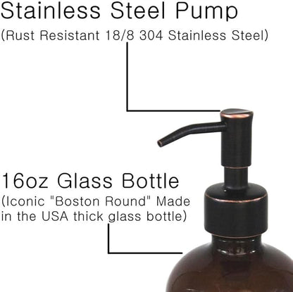 2 Pack Thick Amber Glass Pint Jar Soap Dispenser
