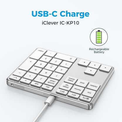 iClever KP10 Bluetooth Number Pad, Dual Device Connection, 34 Keys Ultra-Slim
