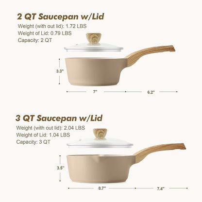 SENSARTE 2.0 & 3.0 Quart Ceramic Sauce Pan Sets