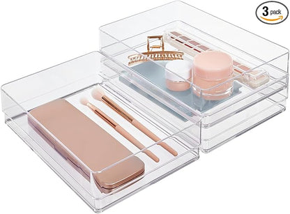 STORi SimpleSort 3-Piece Stackable Clear Drawer Organizer Set | 9" x 6" x 2"