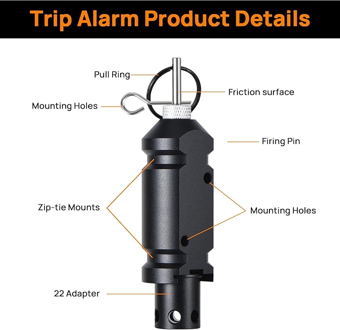 Updated Perimeter Trip Alarm, Camping Trip Wire Alarm Device(Included 22.Adapter), Early Warning Security System for Outdoor Camp Safe Bear Deterrent d Property Safety, Black (2 Pack)