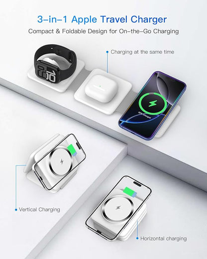Charging Station for Apple Multiple Devices - 3 in 1 Foldable Magnetic Wireless
