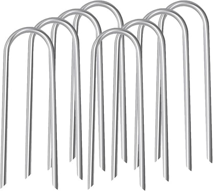 10inch Trampoline Stakes Heavy Duty Trampoline Parts Wind Stakes U Type 8pcs Ground Anchors High Wind Galvanized Steel Stakes for Trampoline Camping Tent Garden (Silver)