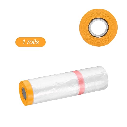 HARFINGTON Pre-Taped Masking Film 78.7" x65.6ft Double Adhesive Tape and Drape Painters Plastic Drop Cloth Film with Tape Plastic Sheeting for Automotive Painting Covering