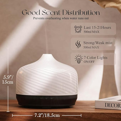 Porseme 500ml Glass Essential Oil Diffuser Aromatherapy Ultrasonic Cool Mist