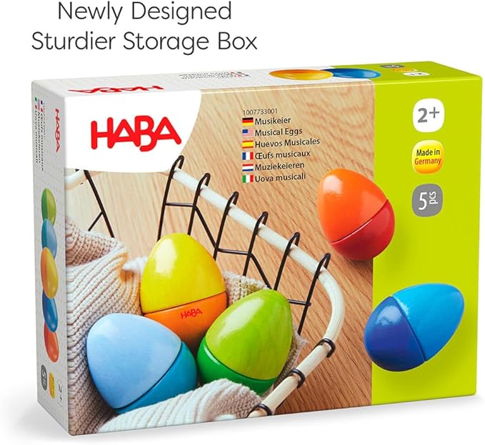 HABA Fun with Sounds Wooden Eggs - 5 Acoustic Sounds, Made in Germany, Kids Musical Instruments, Toddler Sensory Toys Montessori Toys for 2 yrs+