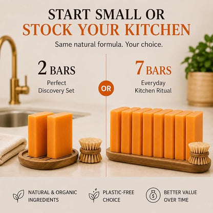 KELEBS 2 Dish Soap Bars | Citrus Essential Oil Formula | Natural & Organic Ingredients | Gentle on Hands | For Plant-Based Kitchens & Light Dishwashing | Biodegradable | No Overpour | Value Pack