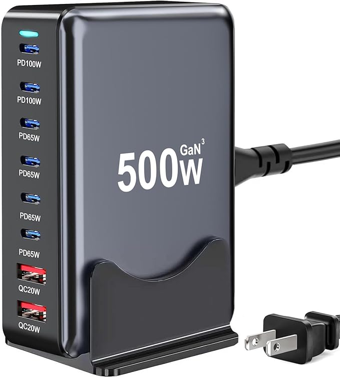 500W USB C Charger Block, 8-Port Fast USB Charging Station Dual PD 100W GaN Ⅲ