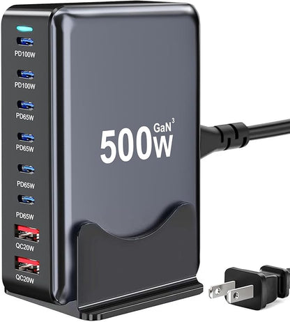 500W USB C Charger Block, 8-Port Fast USB Charging Station Dual PD 100W GaN Ⅲ