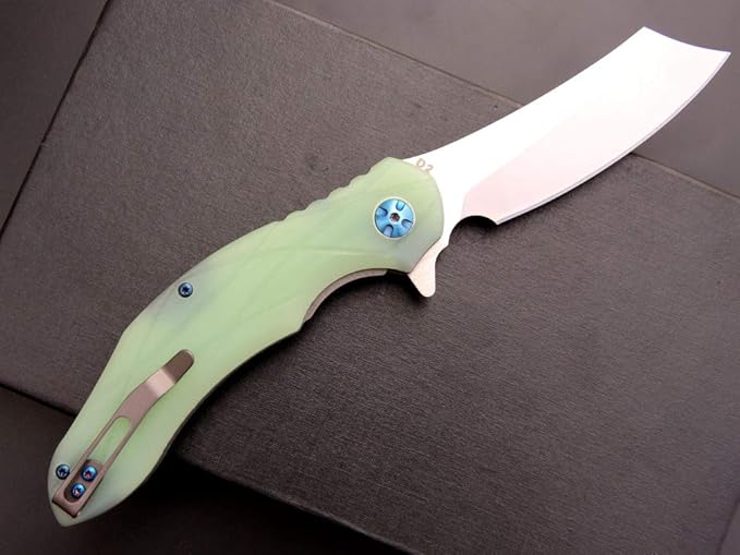 Eafengrow EF919 Folding Knife with Pocket Clip D2 Steel Blade G10 Handle EDC Tool Outdoor Knives for Camping Fishing Hiking (Jade)