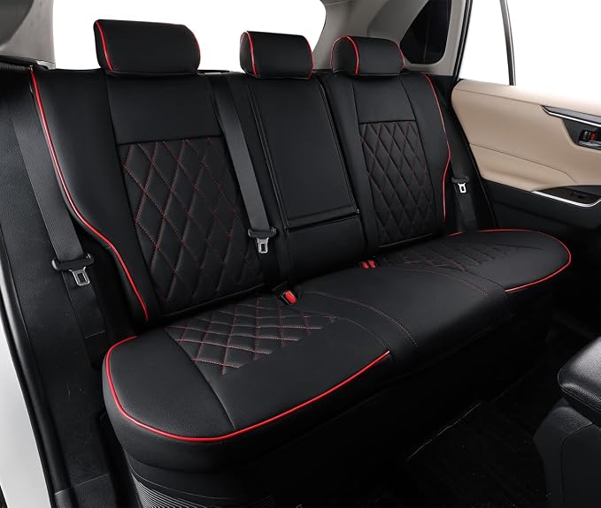 EKR Corolla Seat Covers Custom Fit for Toyota Corolla 2020 2021 2022 2023 2024 2025 2026 SE &2023-2025 XSE &2025 FX,Leather Car Seat Covers Full Set-Faux Leather(Black with Red Trim)