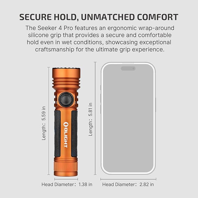 OLIGHT Seeker 4 Pro Rechargeable Flashlights, 4600 Lumens High Powerful Bright Light with USB C Holster, Waterproof IPX8 for Emergencies, Camping, Searching (Orange Cool White)