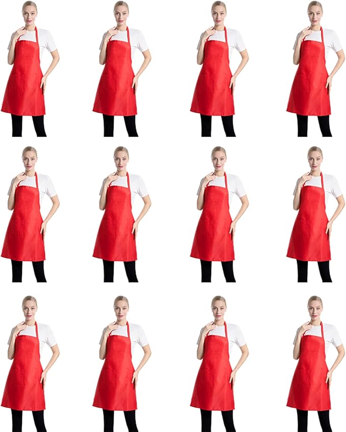 Total 12 PCS Plain Red Bib Apron