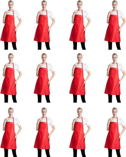 Total 12 PCS Plain Red Bib Apron