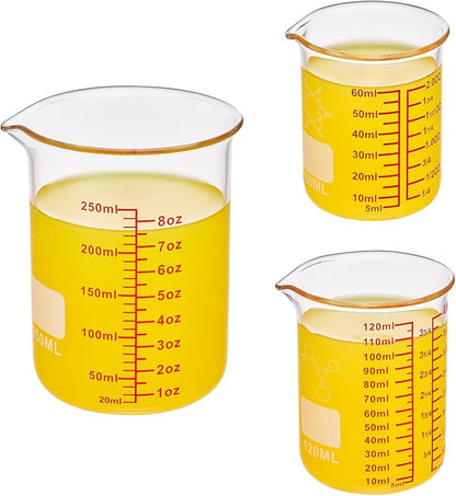 Ackers Mini Glass Measuring Beaker Set, Borosilicate, 2oz 4oz 8oz Measuring Cups