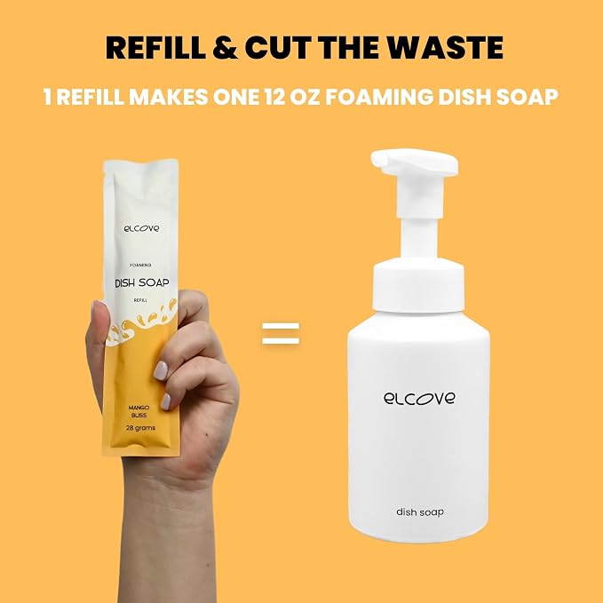 Eco Friendly Foaming Dish Soap Starter Set, Reusable Aluminum Soap Dispenser, Zero Waste, Non Toxic, Concentrated Powder Dish Soap Refill (Pack of 3) Make 36 oz of Foaming Dish Washing Liquid