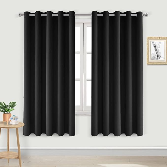 DWCN Black Blackout Curtains for Bedroom, Room Darkening Thermal Light Blocking