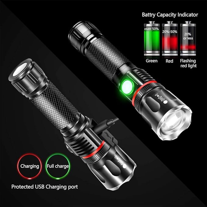 Tactical Flashlight Rechargeable, High Lumens Led Flashlights Handheld-Magnetic Base, Super Bright, Zoomable, Water-Resistance, 4 Modes, Powerful Flash Light for Camping, Hiking and Emergence