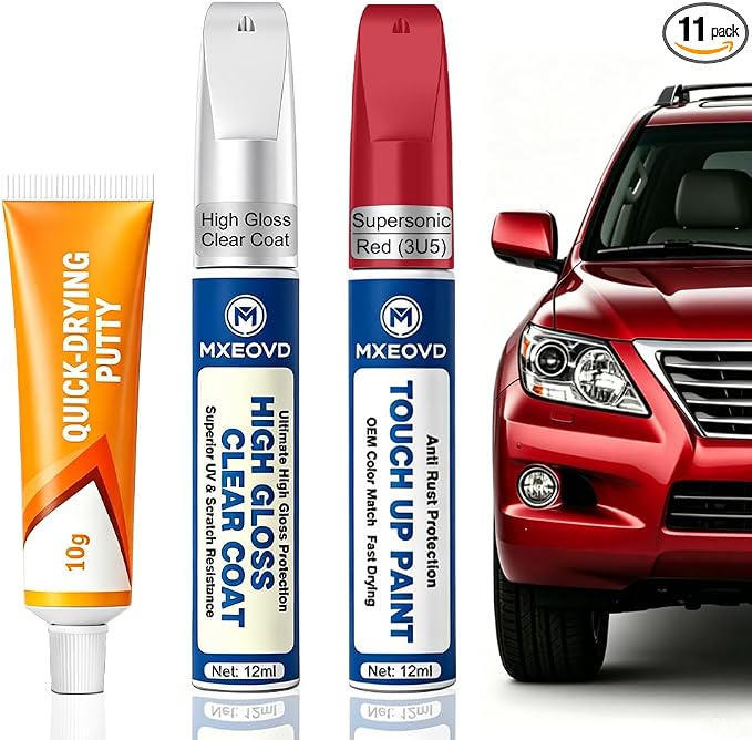 Supersonic Red (3U5) Touch Up Paint Compatible with Toyota, All in One Car Scratch Repair Kit with Primer Putty & Clear Coat, Complete Sanding Tools Set for Scratches Chips Nicks