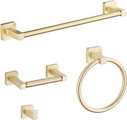Brusehd Light Gold Bathroom Hardware Set 4 Pieces, Towel Bar Set Stainless
