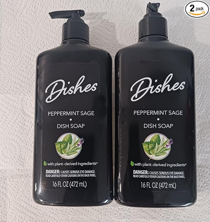 Dishes Peppermint Cleaner Dish Soap 16 oz each (Pack of 2, 32 oz)