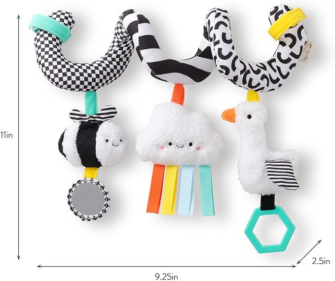 Itzy Ritzy Spiral Car Seat & Stroller Activity Toy - Stroller & Car Seat Toys for Ages 0 Months and Up - Hanging Toys Include Dangling Ring, Mirror and Textured Ribbons (High Contrast)