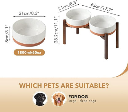 Ceramic 8.2inch Raised Double Dog Bowls Set