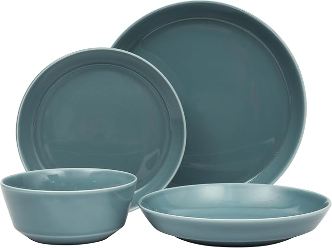 Gibson Home Summer Shades 16 Piece Plates and Bowls Dishes Service for 4 Porcelain Dinnerware Set - Blue