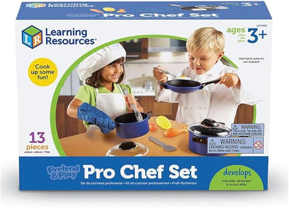 Learning Resources Pretend & Play Pro Chef Set, Kitchen Toys for Kids, Pretend Kitchen, Pots and Pans for Kids, 13 Pieces, Ages 3+