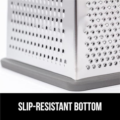 GORILLA GRIP 4-Sided 100% BPA-Free Cheese Grater With Container, Stainless Steel XL Box Graters, Parmesan Shredder, Grate Cheeses, Shred Veggies, Slip Resistant Handle, Dishwasher Safe Zester, Gray