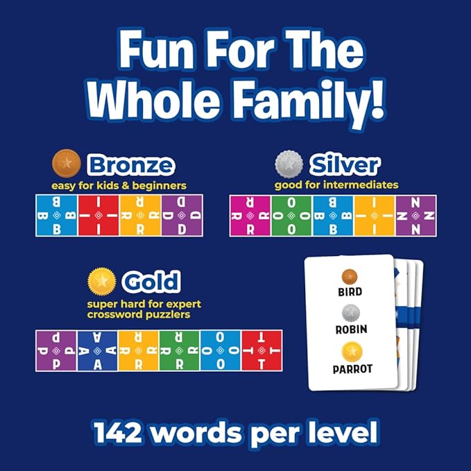 Crossico by Uzzle Games - Family Games for Children & Adults, Crossword Puzzle Word Games - A Thrilling Classic Game with a Twist, 2-4 Players, for Ages 8+