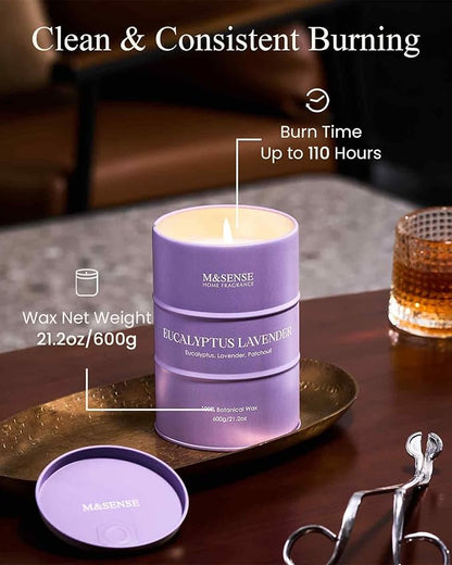 M&SENSE Eucalyptus Lavender Scented Candles Large, Natural Soy Candles 21.2oz 120 Hour Slow Burning,Aromatherapy Candle for Stress Relief Meditation Relaxing