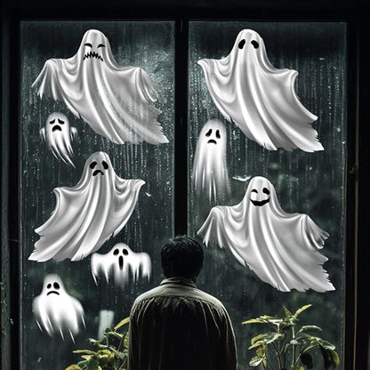 Halloween Ghost Window Scary Floating Ghost Window Clings for Halloween - Easy to Apply/Remove Static Decals No Adhesive Residue, Protects Glass - Home, Office, Store Decor