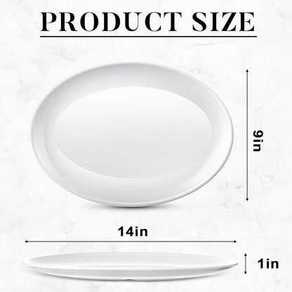 Dandat 24 Pcs 14 Inch Large Serving Platters Oval Trays White Plates Serving Dish for Wedding Party Restaurant Home Steak, Taco, Sushi, Appetizer, Cake