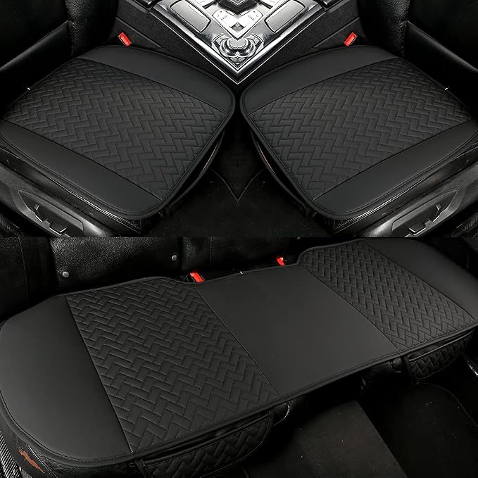 West Llama Full Set Car Seat Covers for Front and Rear Bottom Seats Only, Luxury PU Leather Car Seat Pads Protectors Waterproof and Wear-Resistant,Black