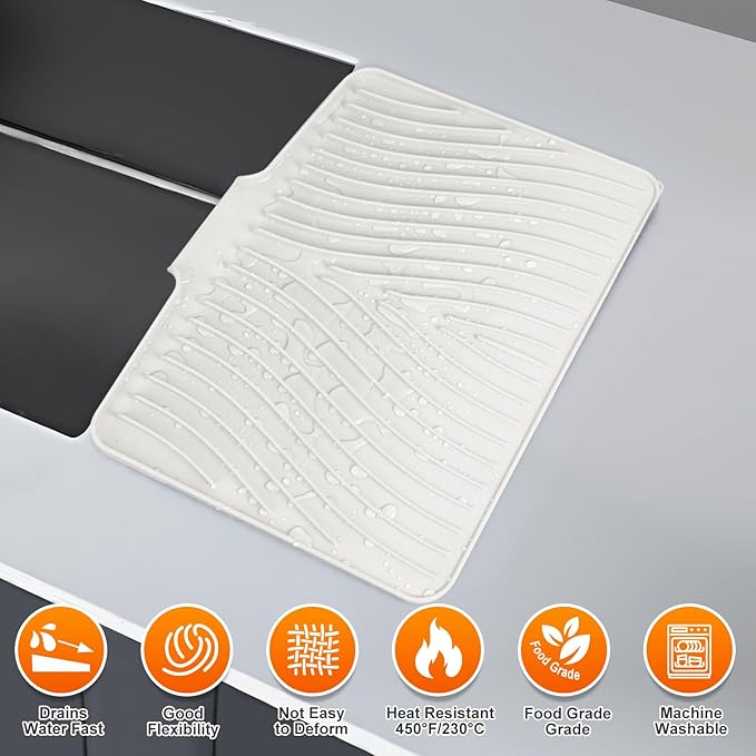 Silicone Dish Drying Mat for Kitchen Counter, Dish Drying Pad, Non-Slip Drain