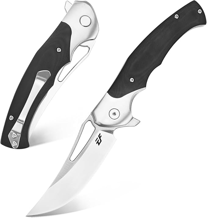 Eafengrow EF7 Folding Knife K110 Steel Blade G10& Stainless Steel Handle EDC Tool Knives for Outdoor Working Camping Hiking(black)