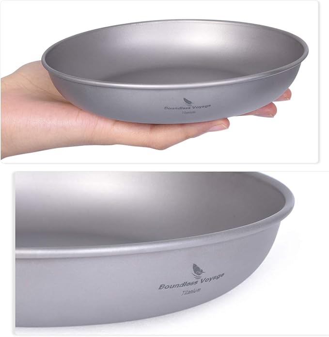 iBasingo Titanium Pan Dish Plate with Carry Mesh Bag Ultralight for Outdoor Camping Tableware Cookware Mess Kit A-Ti1102T