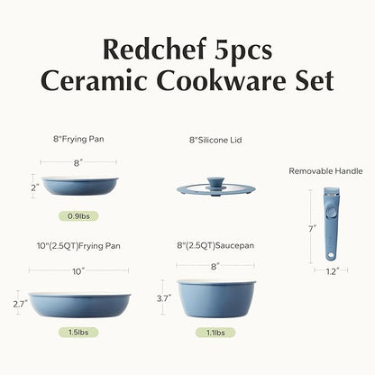 Redchef Ceramic Cookware Set, Removable Handle Pots and Pans Non-Stick