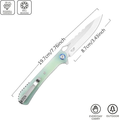 Sitivien ST145 Folding Pocket Knife,14C28N Steel Blade,G10 Handle EDC Tool Knife for Outdoor Survival,Camping,Hiking,Hunting(Jade) …