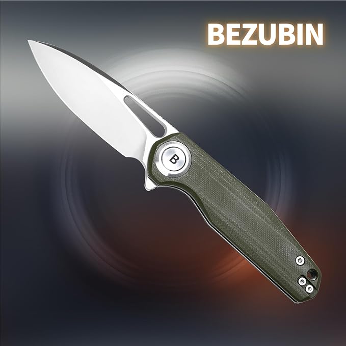 Pocket Folding Knife,3.15" D2 Steel Blade,Green G10 Handle,Push Button Lever Lock,Pocket Knife with Pocket Clip for Outdoor,Survival,EDC